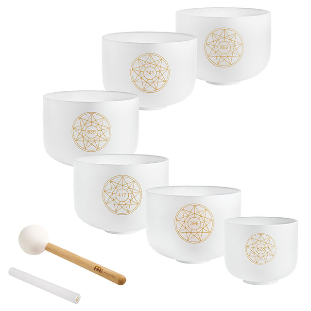 Meinl Sonic Energy 6-teiliges Solfeggio Crystal Singing Bowl Set, Ut 396 Hz, Re 417 Hz, Mi 528 Hz, Fa 639 Hz, Sol 741 Hz, La 852 Hz (SOLCSBSET) - Musik-Ebert Gmbh