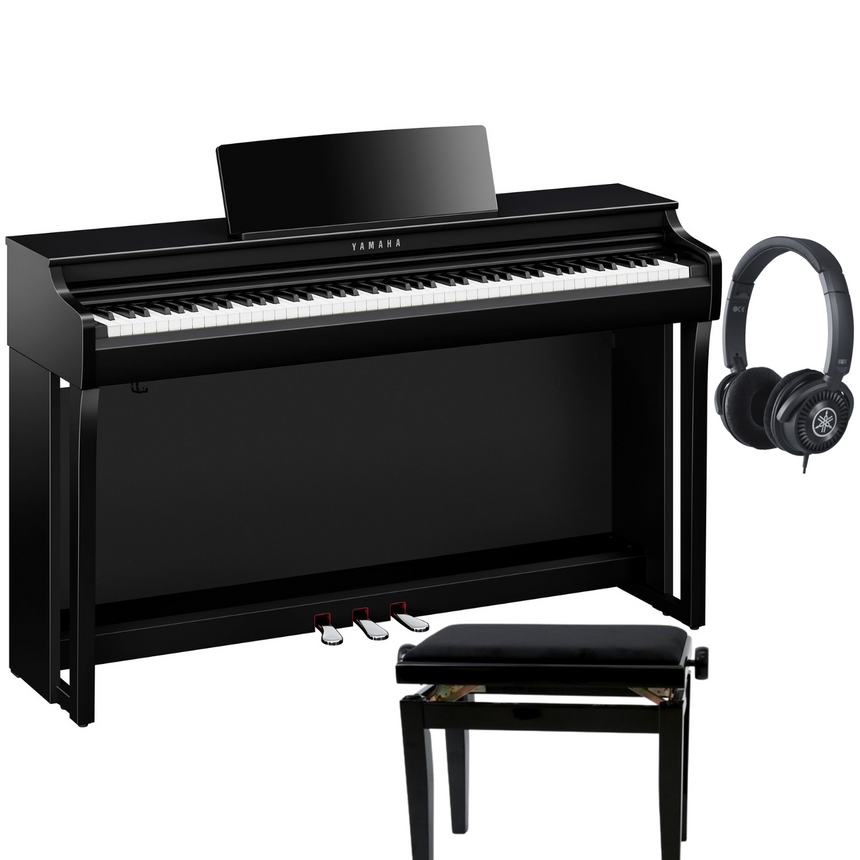Yamaha CLP 825 Schwarz Poliert Bundle mit Bank und Kopfhörer - Musik-Ebert Gmbh