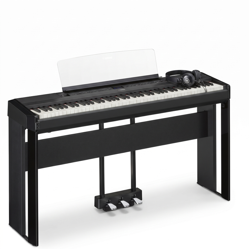 Yamaha P-525 Schwarz Bundle mit Ständer, Pedalen und Kopfhörer – bundle-hero