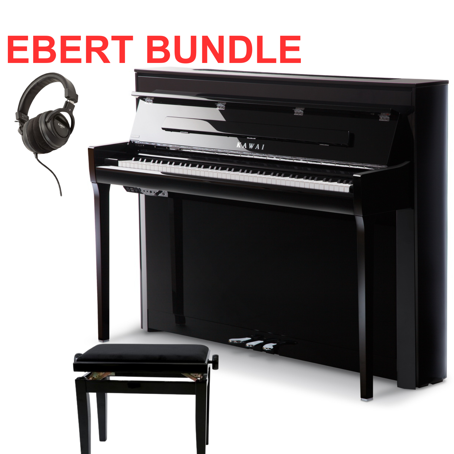 Kawai NV5S Hybrid Schwarz Poliert Bundle mit Bank und Kopfhörer - Musik-Ebert Gmbh