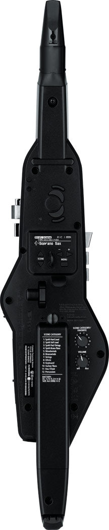 Roland Aerophone AE-20 – Rückseite mit Daumenauflage und Typenschild