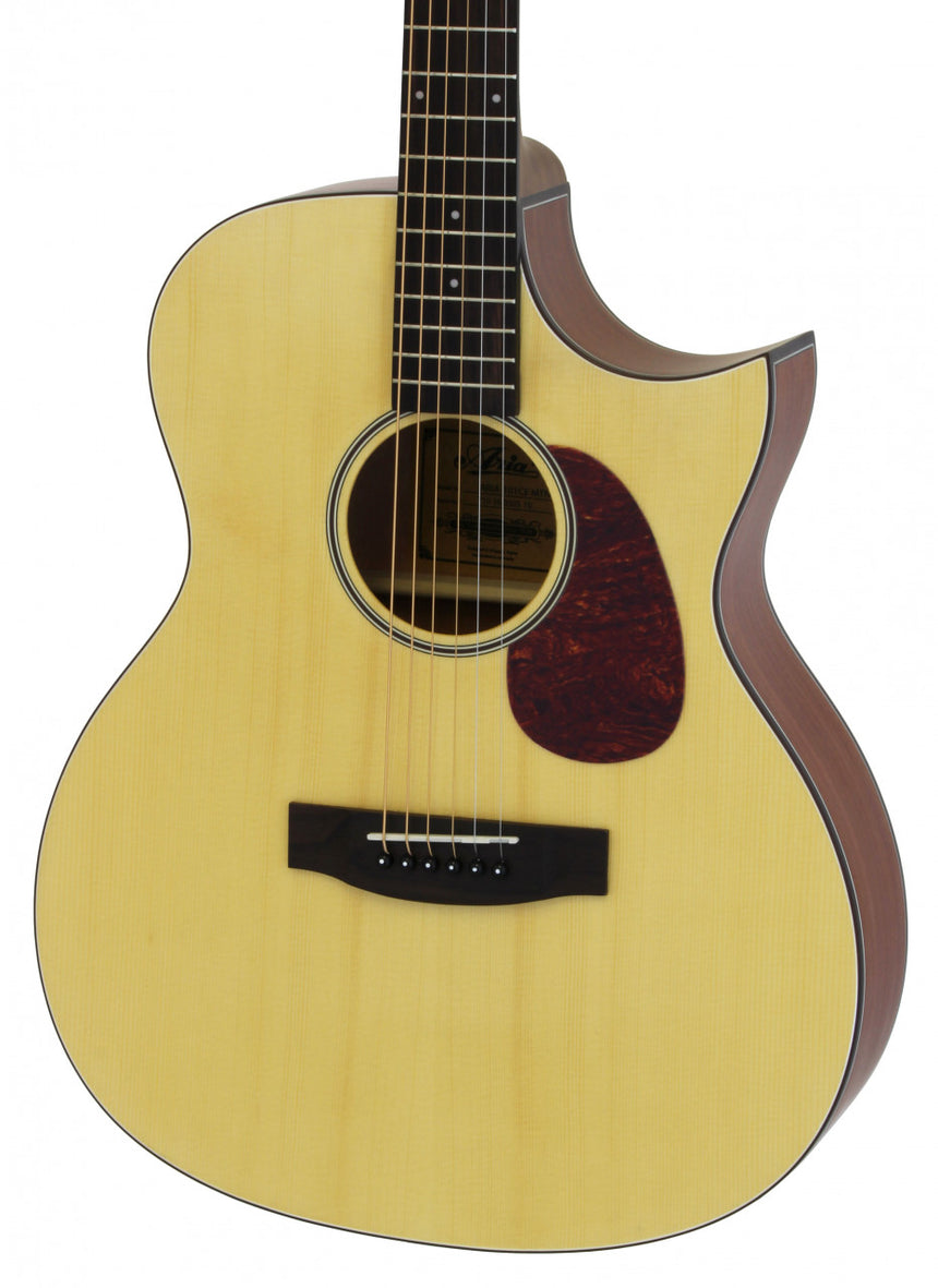 ARIA 101 CE MTN Akustikgitarre Natur mit Tonabnehmer Set inkl. Tasche, Gurt, Kapodaster und Tuner
