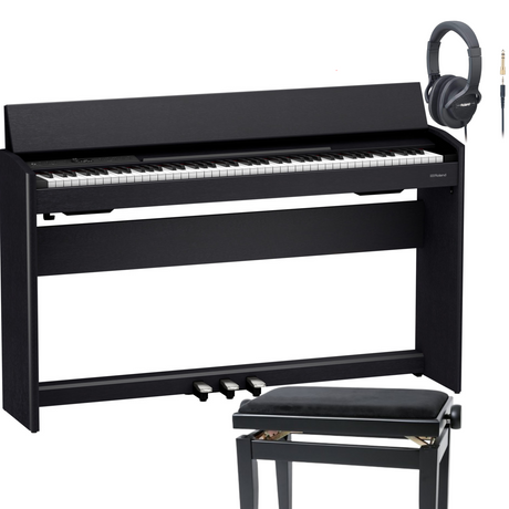 Roland F 701 Schwarz Matt Bundle mit Bank und Kopfhörer - Musik-Ebert Gmbh