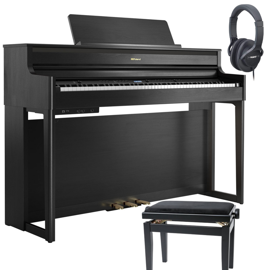 Roland HP-704 Bundle Schwarz Matt mit Bank und Kopfhörer - Musik-Ebert Gmbh