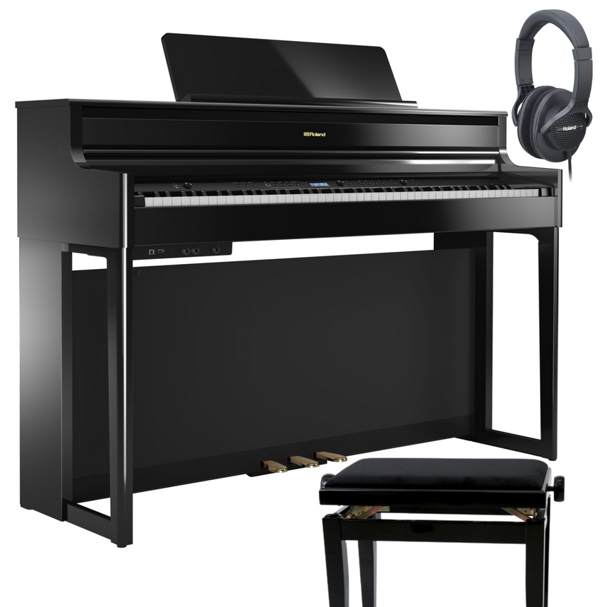 Roland HP-704 Bundle Schwarz Poliert mit Bank und Kopfhörer - Musik-Ebert Gmbh