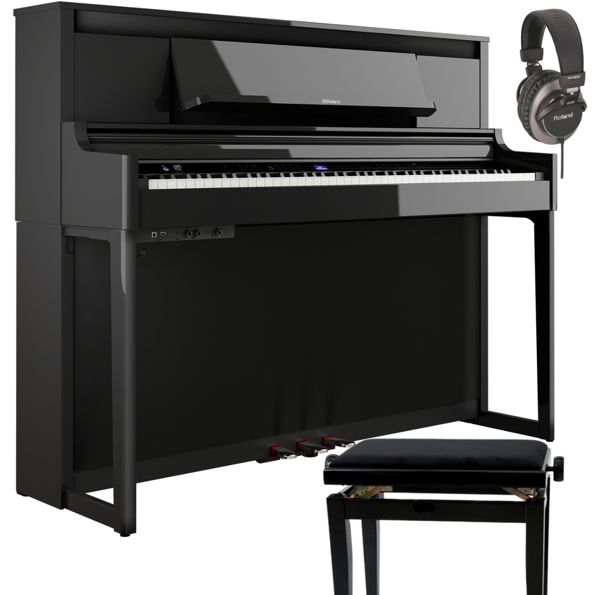Roland LX-6 Schwarz Poliert Bundle mit Bank und Kopfhörer - Musik-Ebert Gmbh