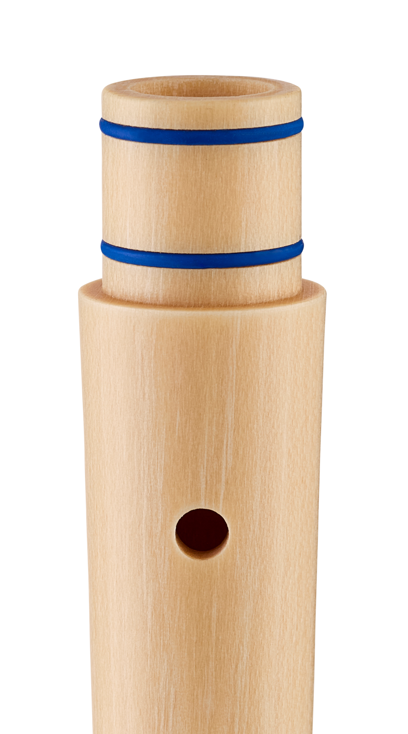 Moeck Flauto 1 Plus 1023 blue soprano recorder, Baroque fingering – joint tenon detail with blue sealing rings