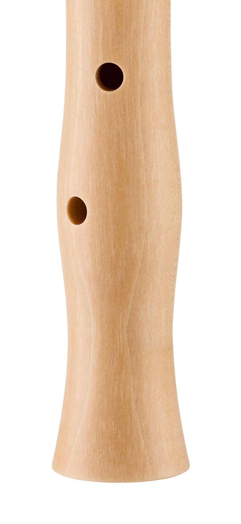 Flûte à bec soprano Moeck Flauto 1 Plus 1024 bleue et érable naturel – détail du pavillon et des trous simples