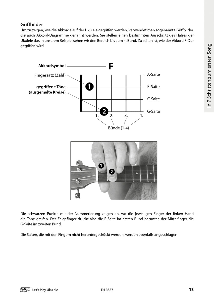 Let's Play Ukulele – Page intérieure avec diagrammes d’accords pour ukulélé