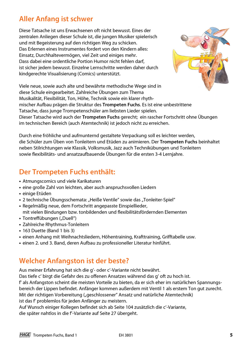 Trompeten-Fuchs Band 1 EH3801 mit QR-Codes, Einführung und Lernhinweise