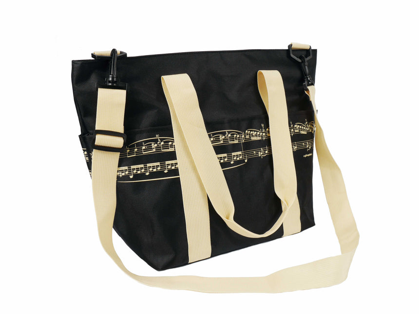 Agifty B 3034 Schultertasche Pro Musica in Schwarz und Creme, Schrägansicht mit Schultergurt