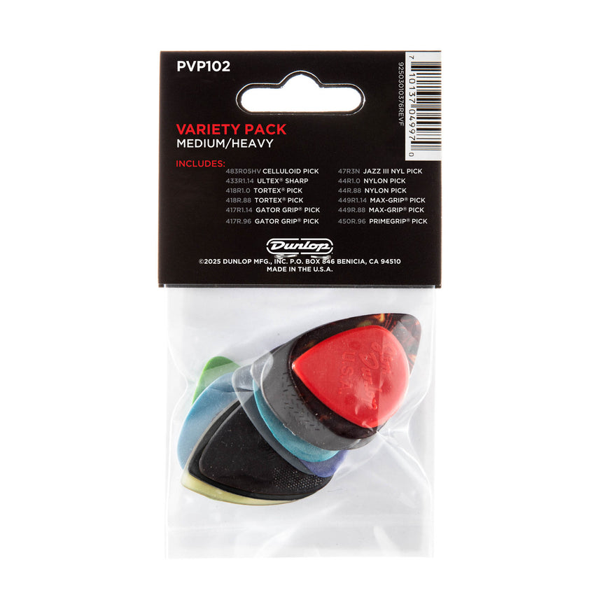 Back of the Dunlop PVP102 Medium/Heavy variety pack