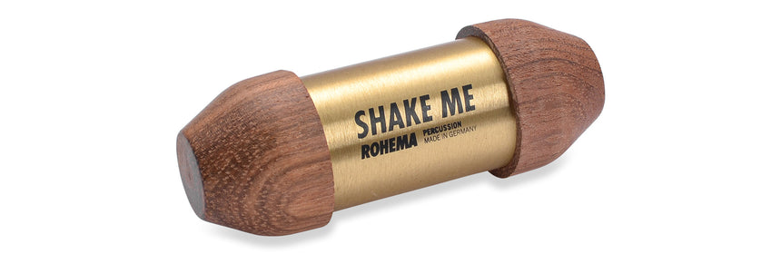 Rohema Shake Me 61626 Medium shaker with medium-brown wooden ends and brass body