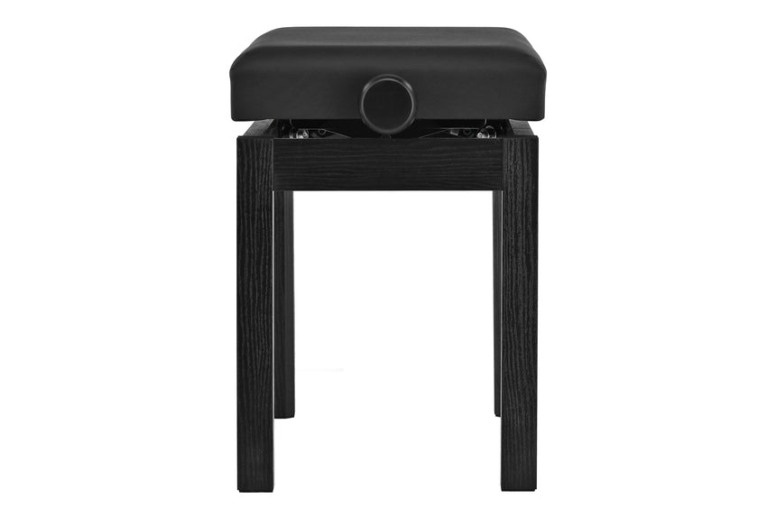 Banquette de piano GEWA F900.540, structure noire mate et assise en similicuir noir – vue de profil