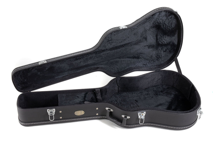 GEWA Flat Top Economy Westerngitarrenkoffer 523.110, schwarz – Geöffnet, Stütze und Innenraum