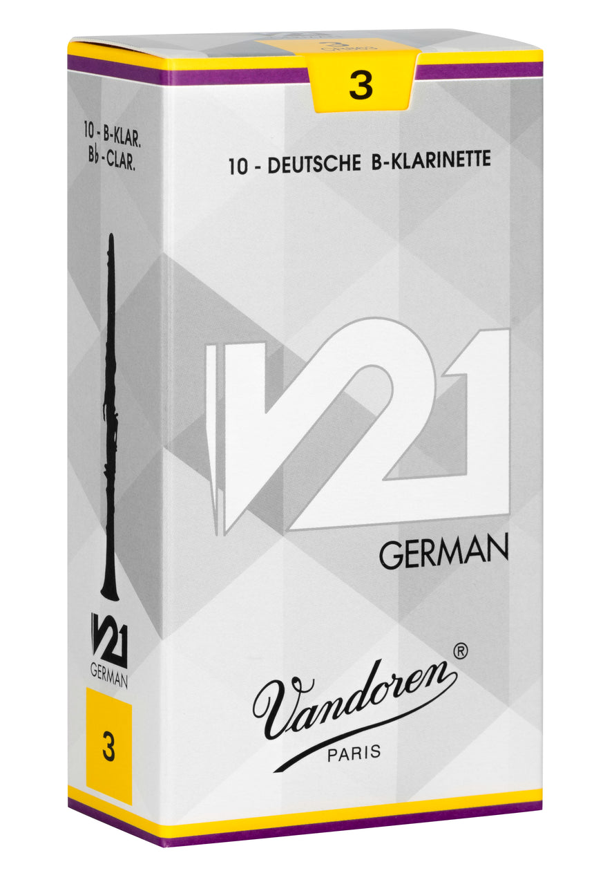 Vandoren V21 German, anches de clarinette en si bémol, boîte de 10, force 3 – vue de la boîte