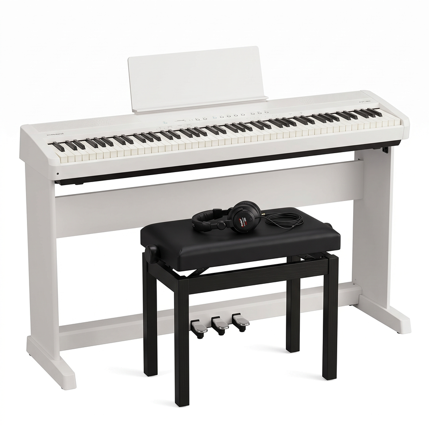 Roland FP-40 Digitalpiano-Bundle Weiß mit Ständer, Pedaleinheit, Klavierbank & Kopfhörer – Set-Bild
