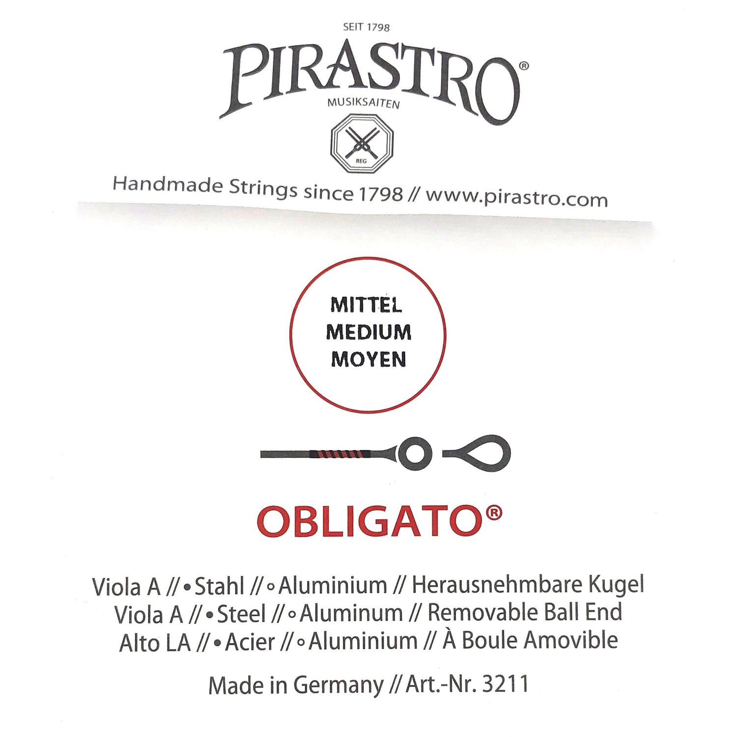 Pirastro Obligato Viola Einzelsaite A Medium 4/4 - Musik-Ebert Gmbh