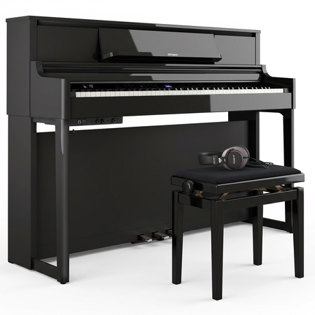 Roland LX-5 Schwarz Poliert Bundle mit Bank und Kopfhörer – bundle-hero