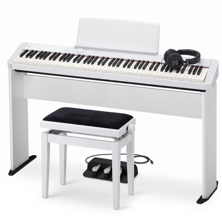 Casio PX-S1100 Weiß Deluxe Bundle mit Ständer, Pedalen, Bank und Kopfhörer – bundle-hero