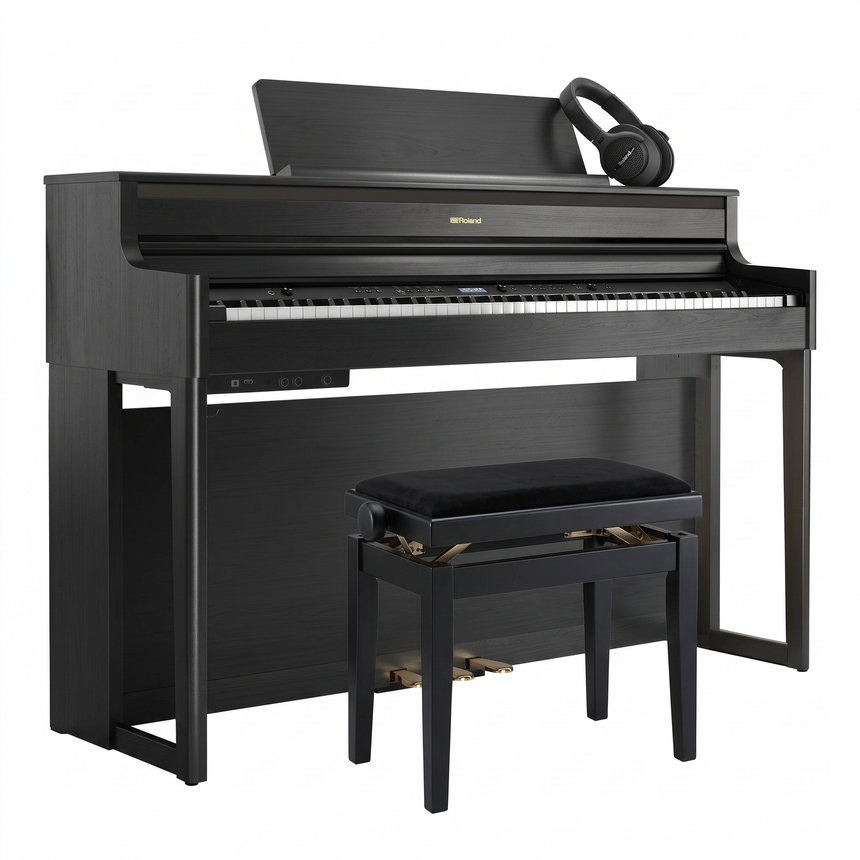 Roland HP-704 Bundle Schwarz Matt mit Bank und Kopfhörer – bundle-hero