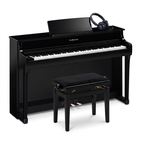 Yamaha CLP 835 Schwarz Poliert Bundle mit Bank und Kopfhörer – bundle-hero