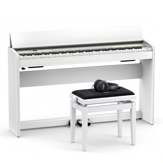 Roland F 701 Weiß Matt Bundle mit Bank und Kopfhörer – bundle-hero