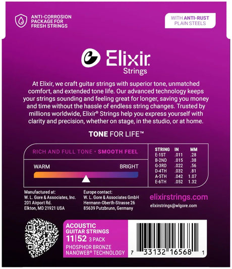 Elixir Nanoweb Phosphor Bronze Westerngitarrensaiten 3-er Pack - Musik-Ebert Gmbh