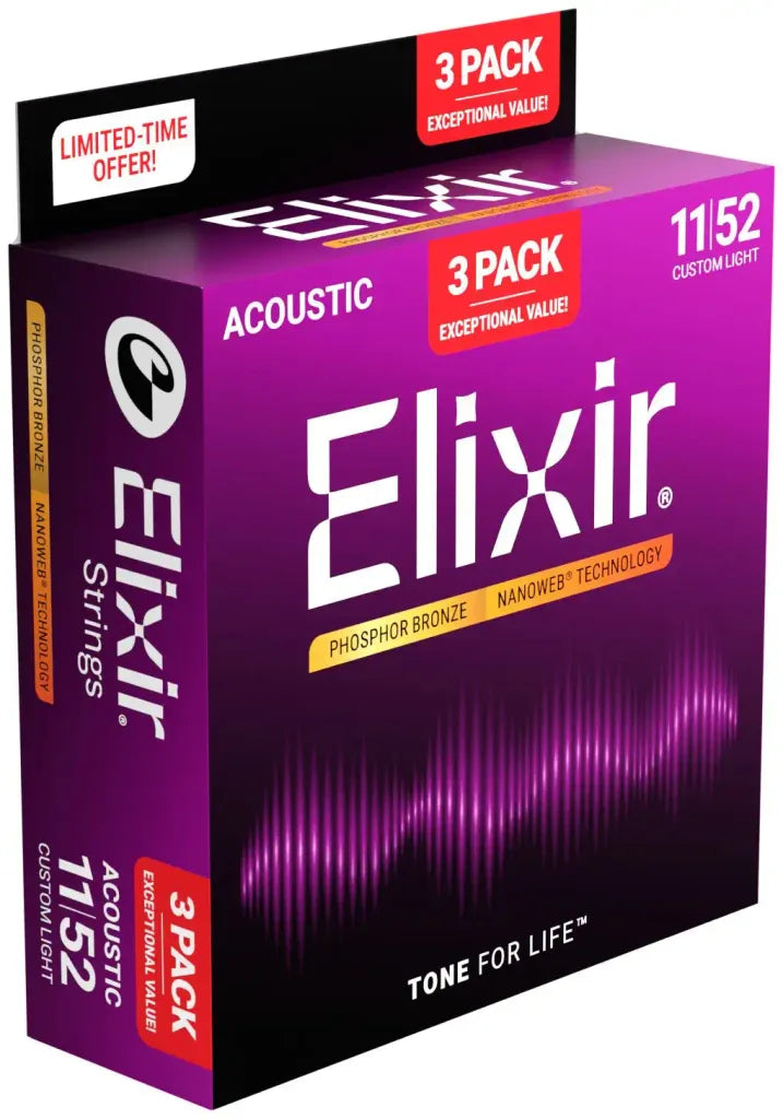 Elixir Nanoweb Phosphor Bronze Westerngitarrensaiten 3-er Pack - Musik-Ebert Gmbh