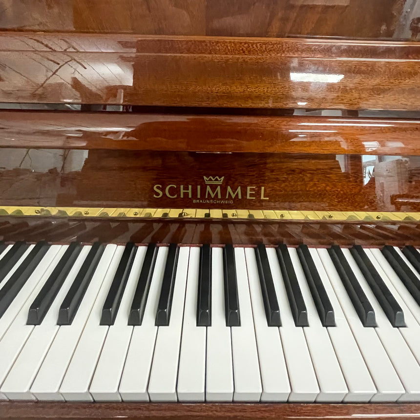 W.Schimmel Klavier 112 T Mahagony poliert Occasion Bestzustand Bj. 1983 mit Renner Mechanik (gebraucht) + Klavierbank