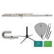 Yamaha YFL-212 Querflöte Kinder-Set – Set-Bild mit gebogenem Kopfstück, Ständer und Pflegeset