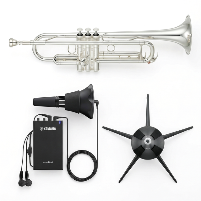 Yamaha YTR-4335 GSII Versilbert Trompeten-Bundle – Set-Bild