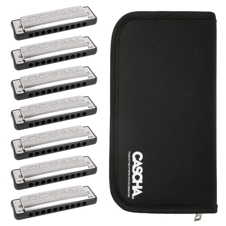 Cascha Ocean Rock Blues Mundharmonika Black 7er Set C-D-E-F-G-A-Bb mit Tasche – diatonisch nach Richter, 10 Loch mit Phosphor-Bronze-Stimmzungen (Kopie) - Musik-Ebert Gmbh