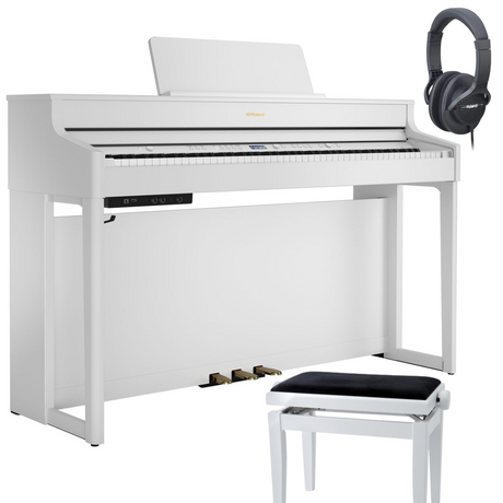 Roland HP-702 Weiß Matt Bundle mit Bank und Kopfhörer - Musik-Ebert Gmbh