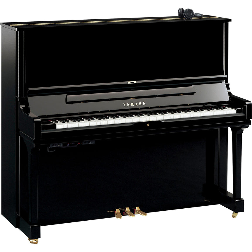 Yamaha YUS3 SH3 upright piano in polished ebony with Silent control unit and headphones