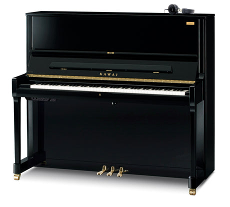 Kawai K-500 AURES 2 upright piano in polished ebony with brass fittings, control unit and headphones