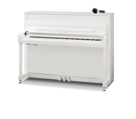 Kawai K-200 ATX4 upright piano in polished white with chrome fittings and ATX4 control unit
