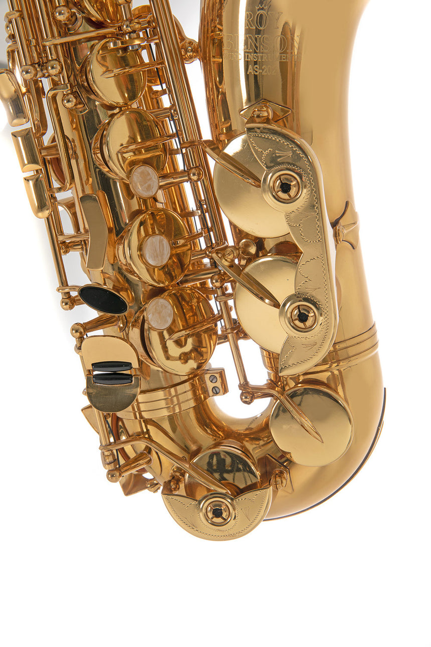 Saxophone alto Roy Benson AS-202 verni doré – détail des clés inférieures