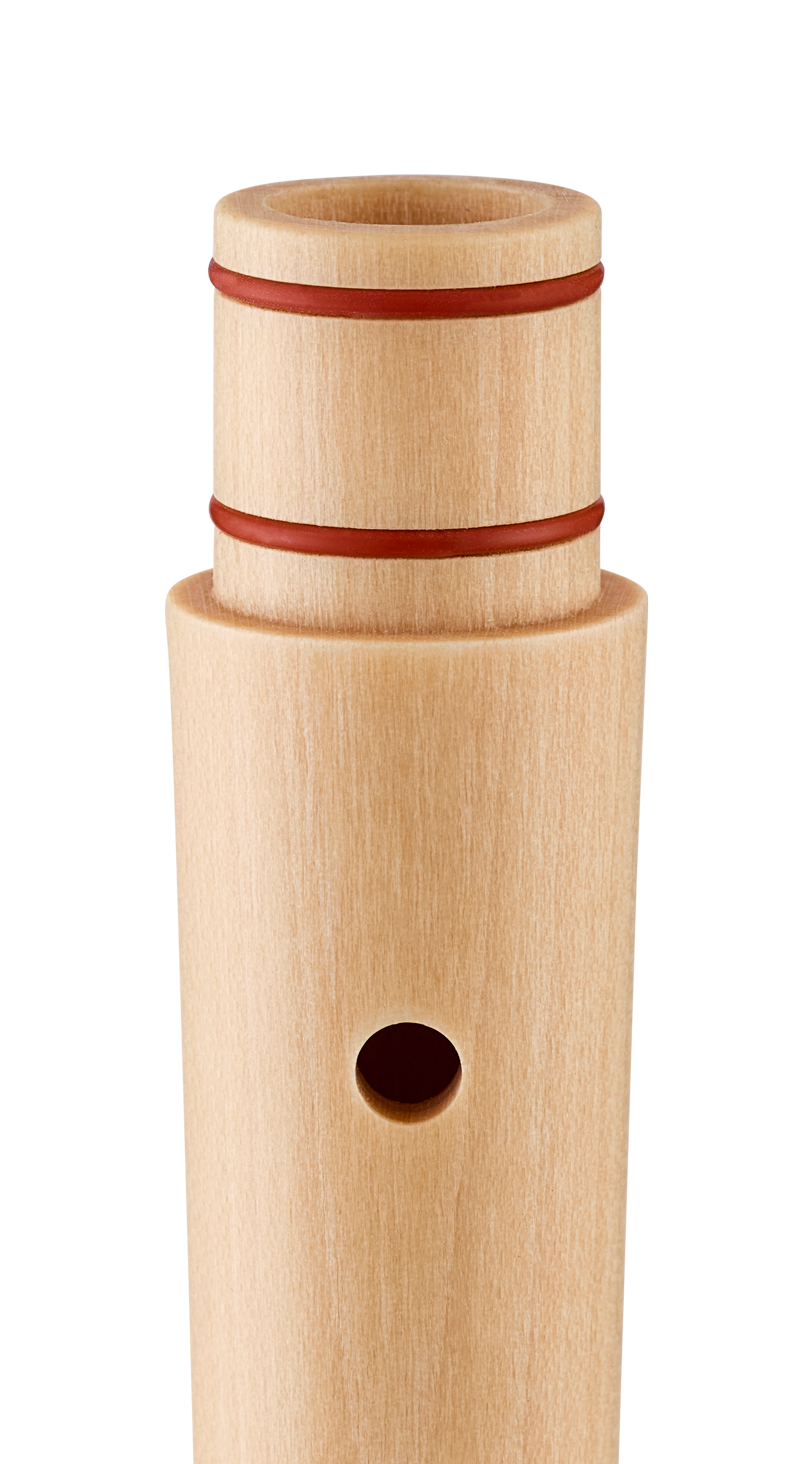 Moeck Flauto 1 Plus 1020 Sopranblockflöte, rot, deutsche Griffweise – Detail des Anschlusszapfens mit roten Dichtungsringen