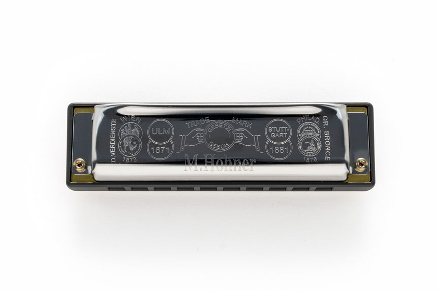 HOHNER Rocket diatonic harmonica, stainless steel covers and grey ABS comb – engraved lower cover