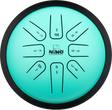 Mint green NINO Percussion NINO982 steel tongue drum – top view of the labelled tongues