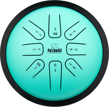 NINO Percussion NINO982 Zungentrommel, Mint Green – Draufsicht mit beschrifteten Zungen