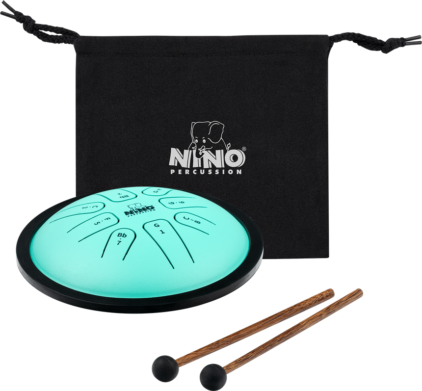 Mint green NINO Percussion NINO982 steel tongue drum – with carrying bag and mallets