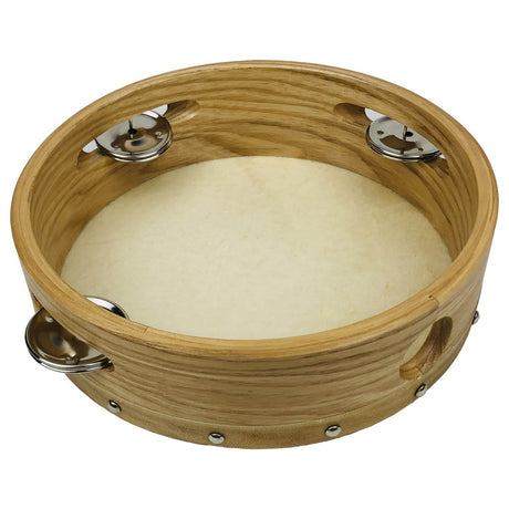 Migma 879/002 18 cm tambourine, natural skin and wooden frame viewed from underneath