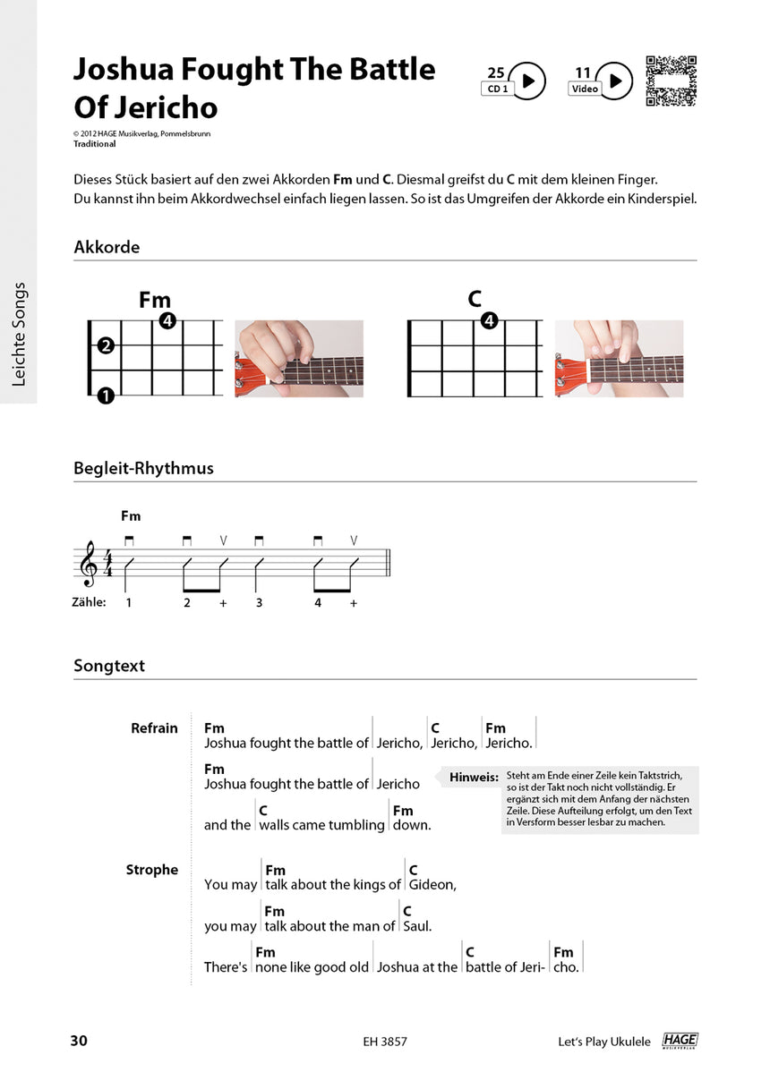 Let's Play Ukulele – Page intérieure avec accords et exemple musical