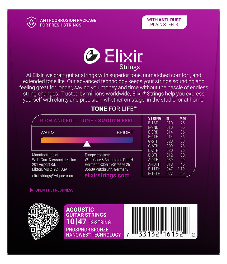 Elixir NANOWEB Phosphor Bronze 16152 – Package back with part number 16152