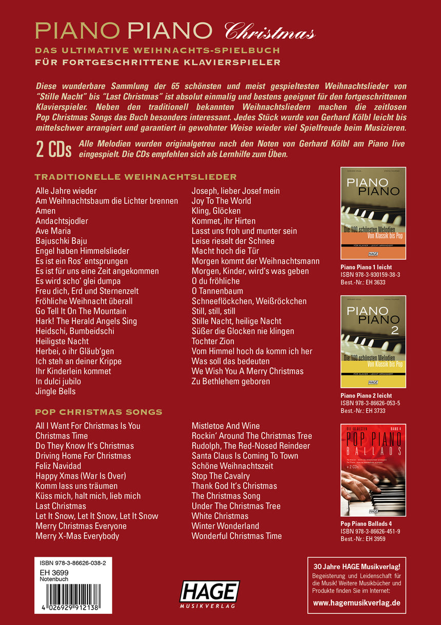 Quatrième de couverture de Piano Piano Christmas : description, sélection de chansons et ISBN/EAN.
