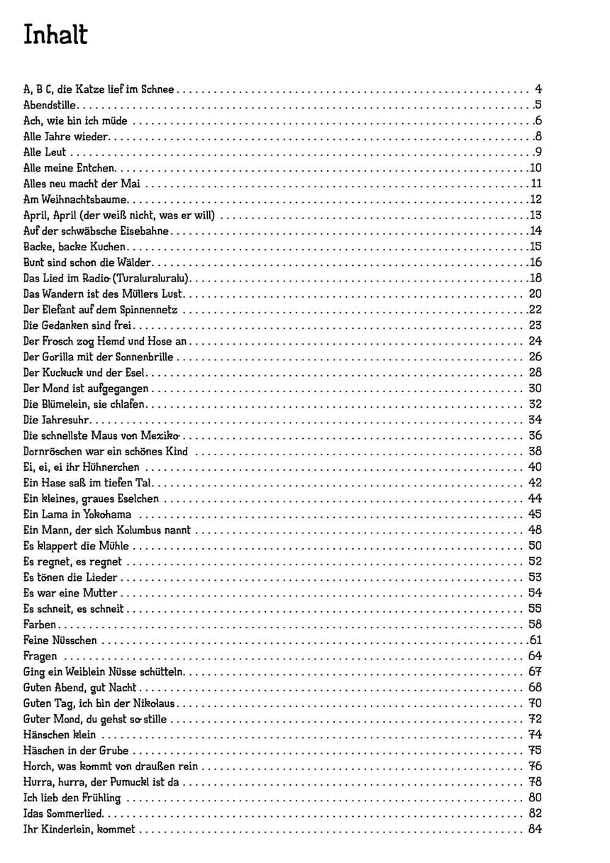 100 chansons pour enfants pour ukulélé, volume 2 BOE7964 – première page du sommaire