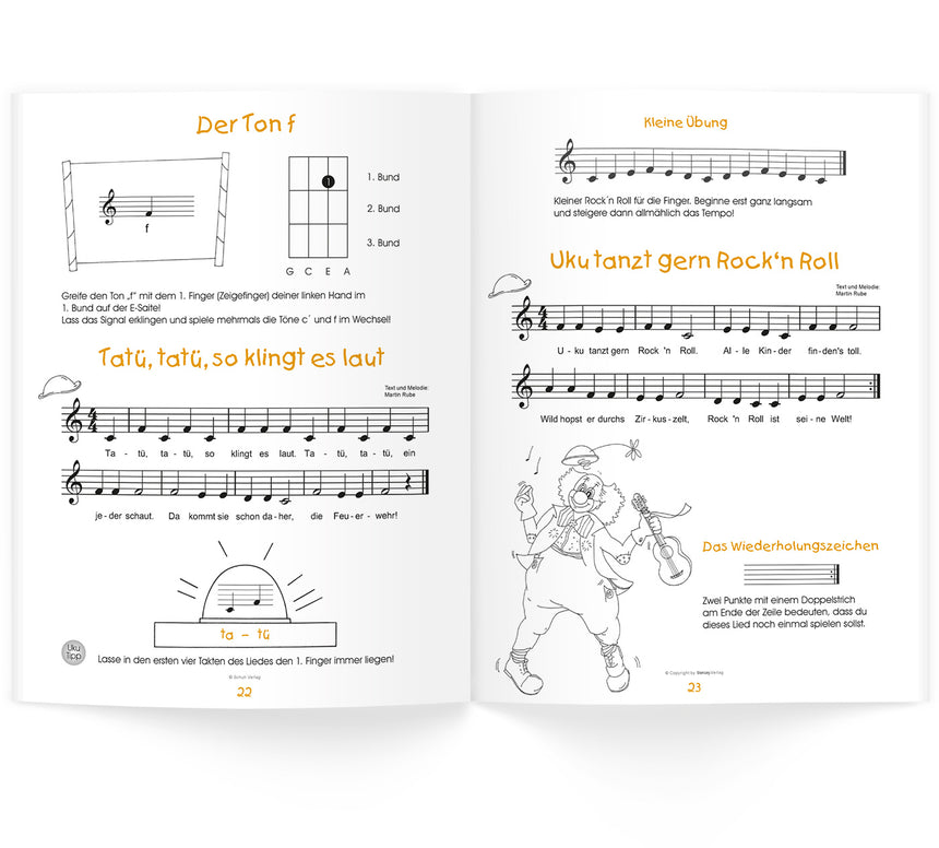UKU-lele von Martin Rube, Ukulelenschule ISBN 9783931862367, aufgeschlagene Doppelseite 22–23
