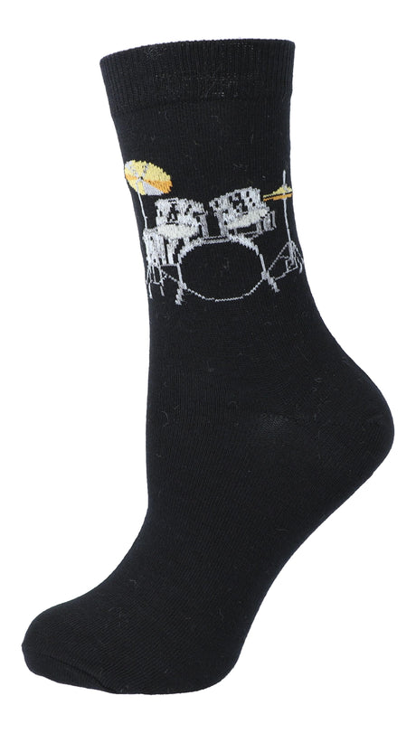 Chaussette Kübler noire tendue, motif batterie, sur fond blanc